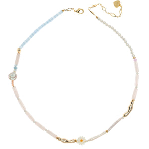 BLUE TEAL WHITE MIX BEAD NECKLACE