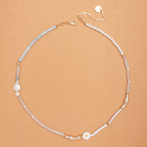 BLUE TEAL WHITE MIX BEAD NECKLACE