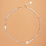 BLUE TEAL WHITE MIX BEAD NECKLACE