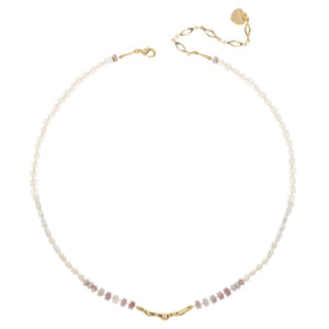 PURPLE WHITE MIX BEADED NECKLACE