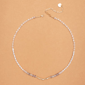 PURPLE WHITE MIX BEADED NECKLACE