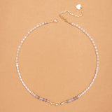 PURPLE WHITE MIX BEADED NECKLACE