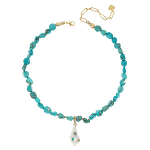CHUNKY TURQUOISE BAROQUE PEARL  NECKLACE