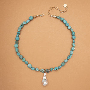 CHUNKY TURQUOISE BAROQUE PEARL  NECKLACE