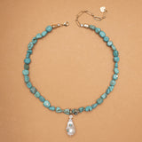 CHUNKY TURQUOISE BAROQUE PEARL  NECKLACE