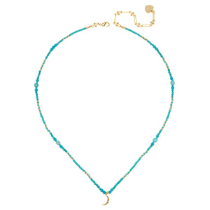TURQUOISE BEADED CRESCENT PENDANT NECKLACE
