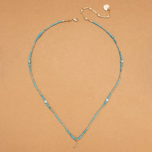 TURQUOISE BEADED CRESCENT PENDANT NECKLACE