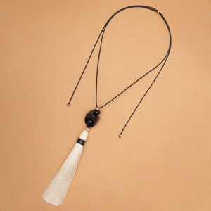 MIDNIGHT ONYX IVORY TASSEL NECKLACE (PRE-ORDER TAKES 30 DAYS)