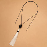 MIDNIGHT ONYX IVORY TASSEL NECKLACE (PRE-ORDER TAKES 30 DAYS)