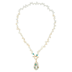 BAROQUE WHITE LARIAT NECKLACE