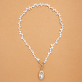BAROQUE WHITE LARIAT NECKLACE