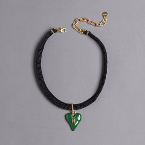 GREEN BLACK HEART PENDANT NECKLACE