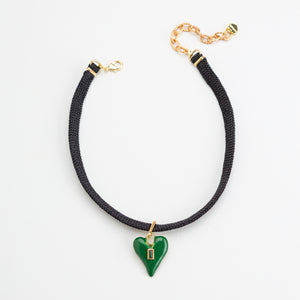 GREEN BLACK HEART PENDANT NECKLACE