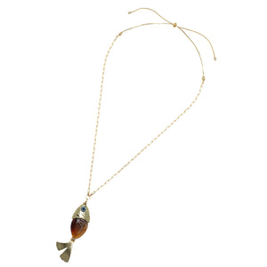 GOLDEN TIDE BROWN AGATE FISH NECKLACE