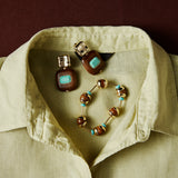 BROWN TURQUOISE BALL STRETCHY BRACELET