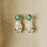 BAROQUE PEARL TURQUOISE EMBED EARRINGS