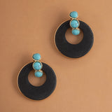 BLACK DISC TURQUOISE ROUND EARRINGS [FW24]