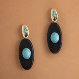 TURQUOISE DROP ELONGATED BLACK EARRINGS [FW24]