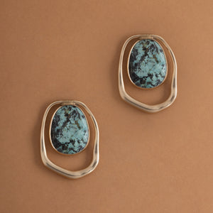UNAKITE MIX STONE IN GOLD FRAME EARRINGS [FW24]
