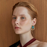 UNAKITE MIX STONE IN GOLD FRAME EARRINGS [FW24]