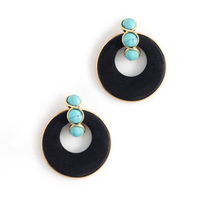 BLACK DISC TURQUOISE ROUND EARRINGS [FW24]