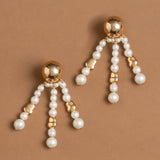 WHITE PEARL BEAD CHUNKY FRINGE EARRINGS