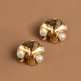 WHITE PEARL GOLD TWIST EARRINGS