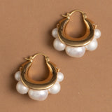 WHITE PEARL BEAD CHUNKY HUGGIE EARRINGS