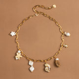 CREAM MIX CHARM GOLD NECKLACE