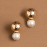 WHITE PEARL GOLD DROP STUD EARRINGS