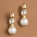 WHITE PEARL SILVER GOLD COMBO EARRINGS