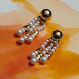 WHITE PEARL BEAD CHUNKY FRINGE EARRINGS