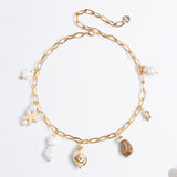 CREAM MIX CHARM GOLD NECKLACE