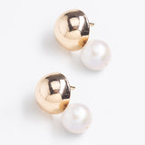 WHITE PEARL GOLD DROP STUD EARRINGS