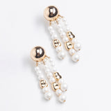 WHITE PEARL BEAD CHUNKY FRINGE EARRINGS