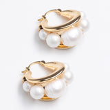 WHITE PEARL BEAD CHUNKY HUGGIE EARRINGS