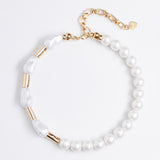 WHITE PEARL GOLD MIX SHORT NECKLACE