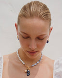 WHITE LAPIS ASSYMETRICAL BEAD NECKLACE