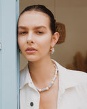 TRIPLE WHITE BLUE BEAD HINGE BACK EARRINGS