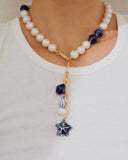 WHITE LAPIS BEADED DROP CHARM NECKLACE