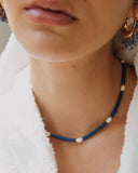 LAPIS WHITE BEADED NECKLACE