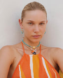 CREAM TURQUOISE BEADED SHORT NECKLACE