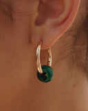 CADMIUM GREEN ROUND BEAD HOOP EARRINGS