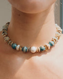 BLUE TEAL MIX STONE BEAD NECKLACE