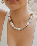 BLUE WHITE MIX BEADED NECKLACE