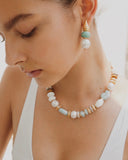 GOLD CONUS WHITE AMAZONITE EARRINGS