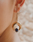 LAPIS CRESCENT GOLD DROP EARRINGS