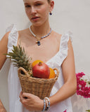 WHITE LAPIS ASSYMETRICAL BEAD NECKLACE