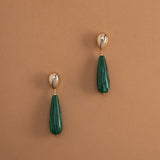 MALACHITE ELONGATED STONE DROP EARRINGS [FW24-D]