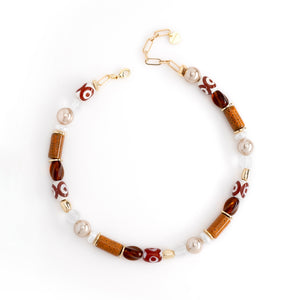 WHITE BROWN STONE NECKLACE [FW24]